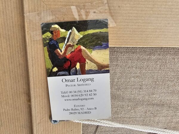 Tableau, huile sur toile ''Personnages en terrasse, parc'' Ssigné Omar Logang