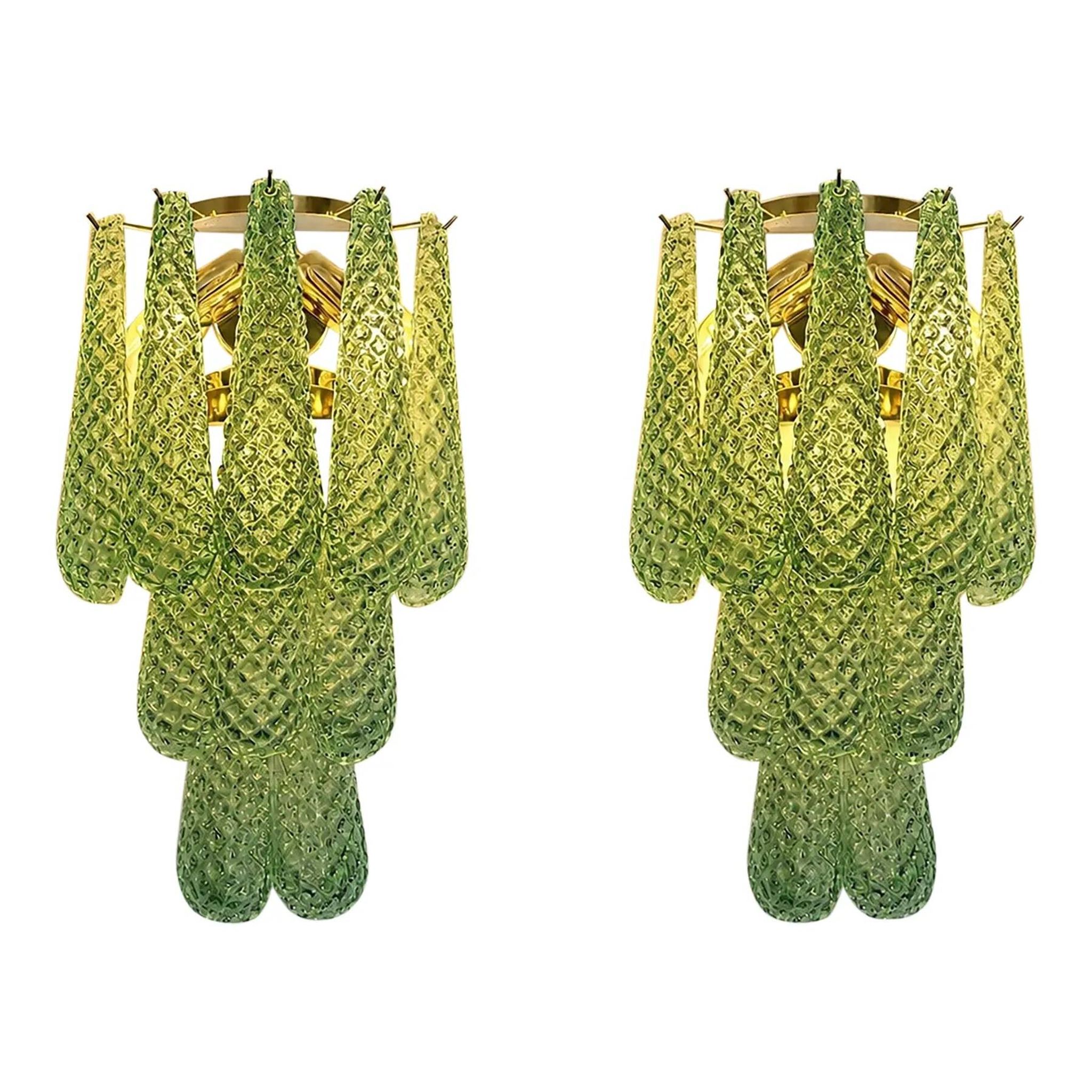 Graniglia Green “Conchiglie” Murano Glass Gold Wall Sconce by Simoeng Lot o
