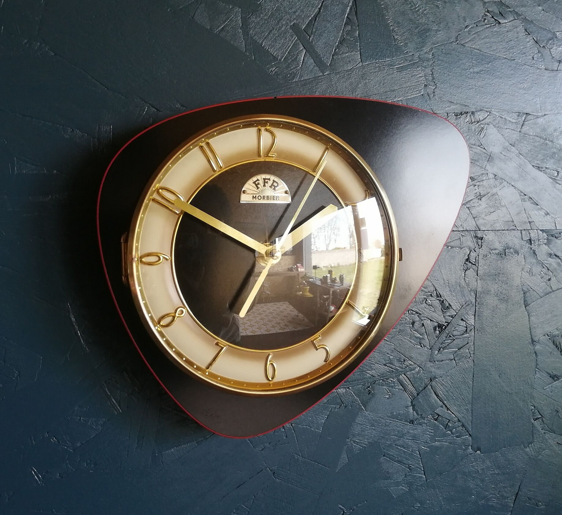 Vintage clock, wall clock "FFR Morbier red and black"
