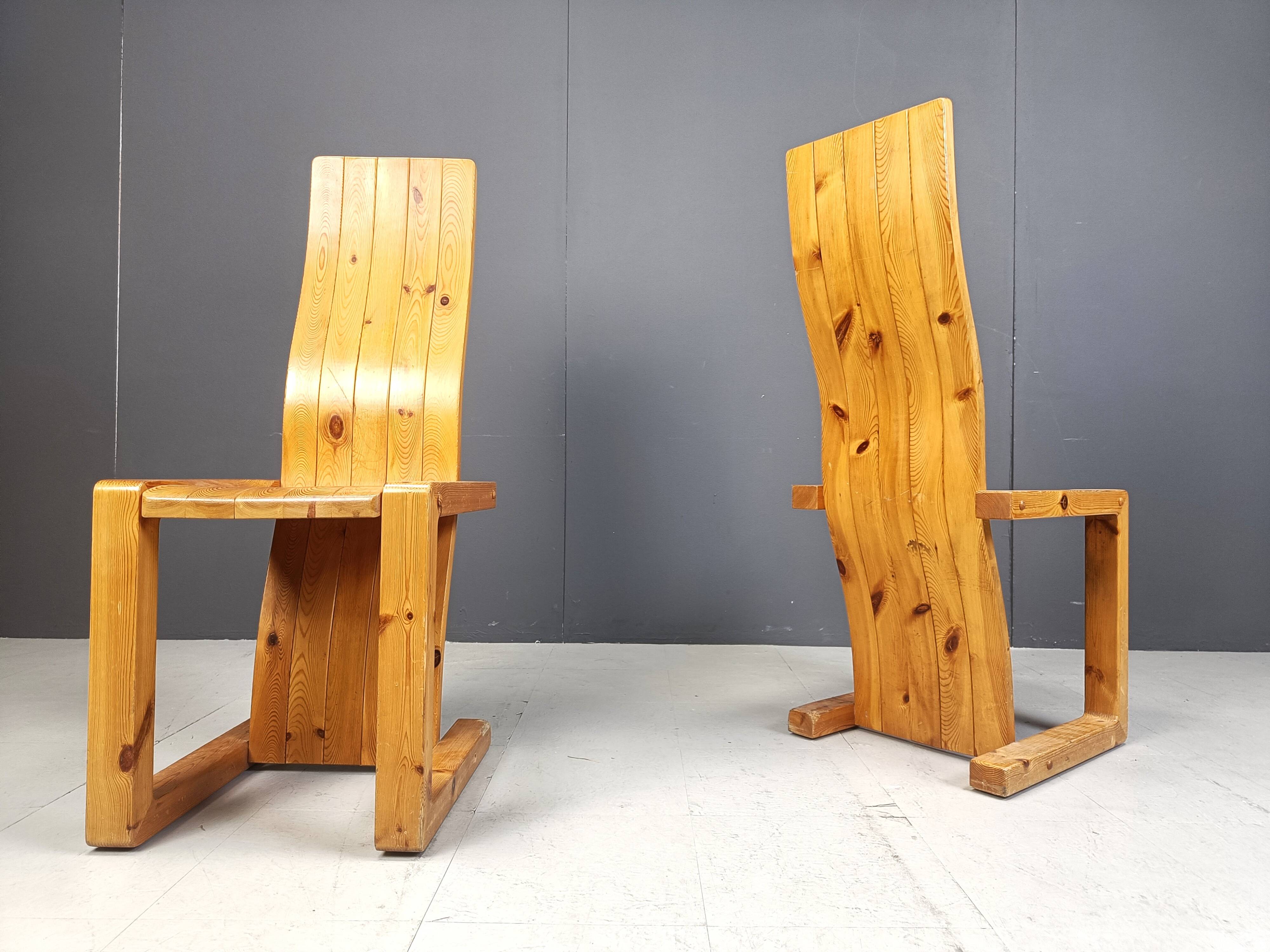 Vintage Finnish Pine wood dining chairs, 1970s