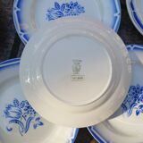 6 old blue flat plates mismatched