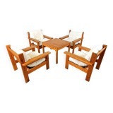 Vintage pine wood armchair set, 1980s