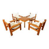 Ensemble de fauteuils vintage en bois de pin, années 1980