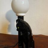 Cat lamp with opaline globe from the 80s