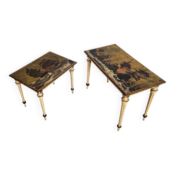 2 x nesting side tables / neo classic / painted gold leaf top / The battle of Texel