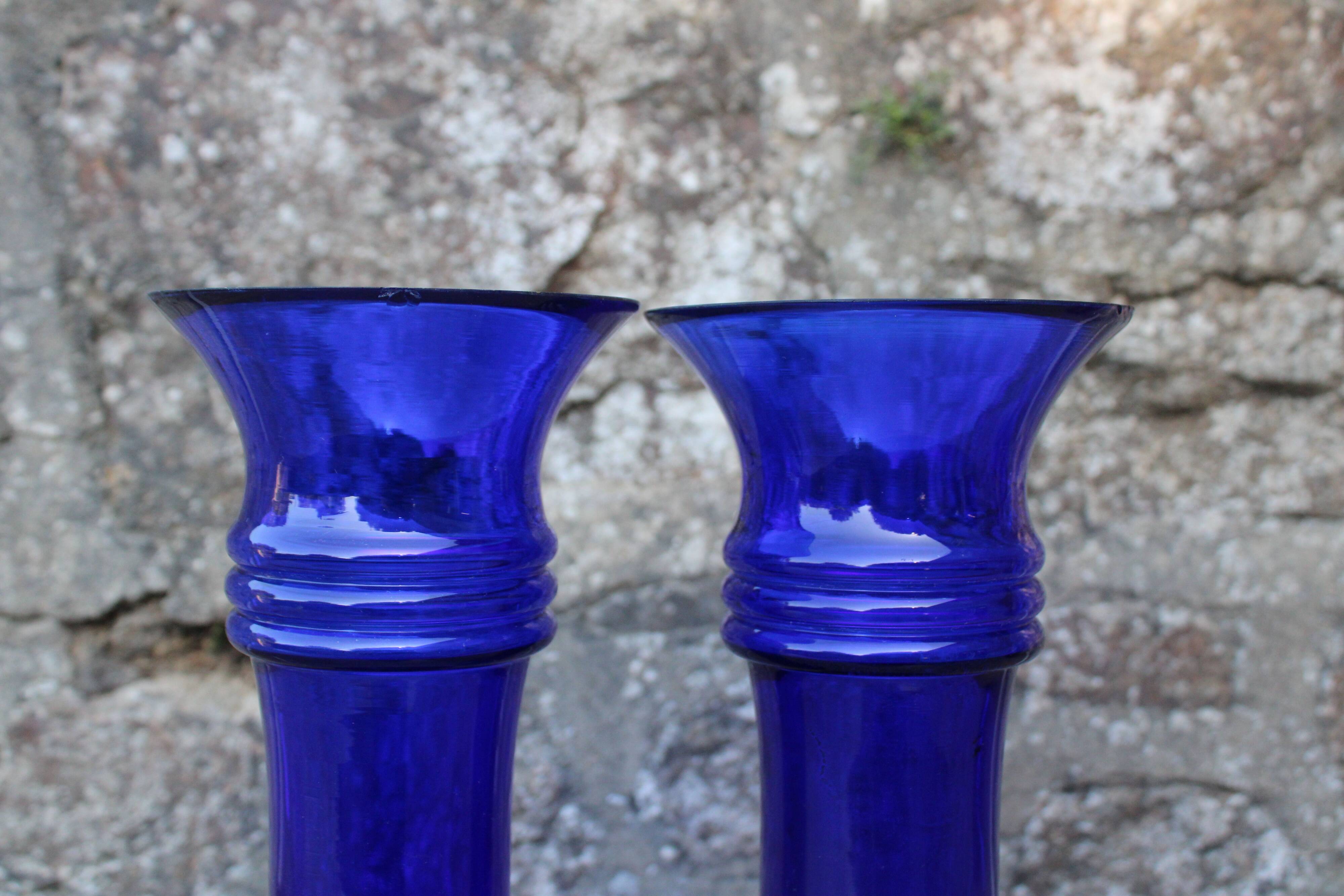 Pair of Holmegaard cobalt blue vases – Scandinavian design – Michael Bang