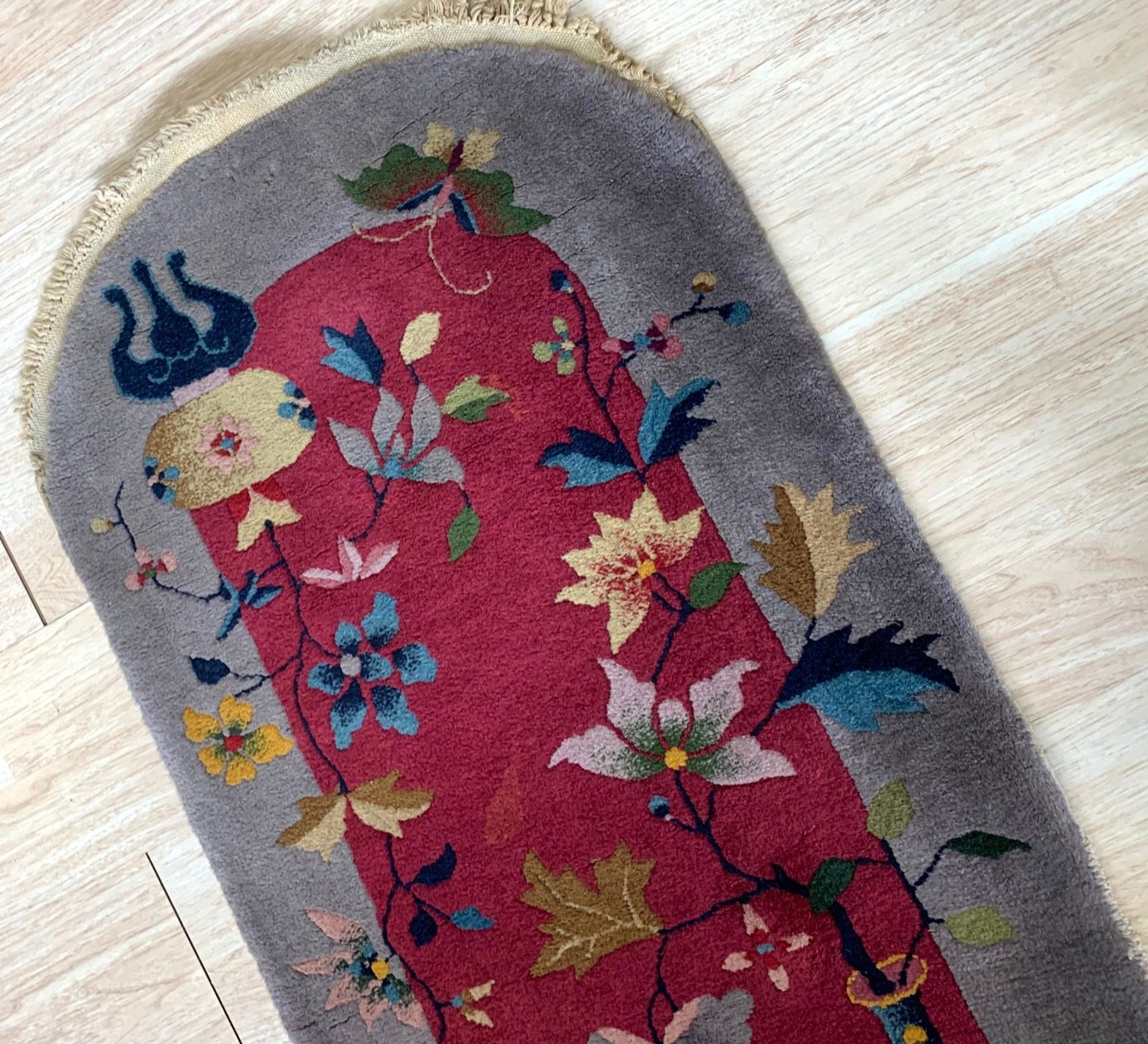 Antique Chinese carpet Art Deco handmade 64cm x 120cm 1920s, 1B876