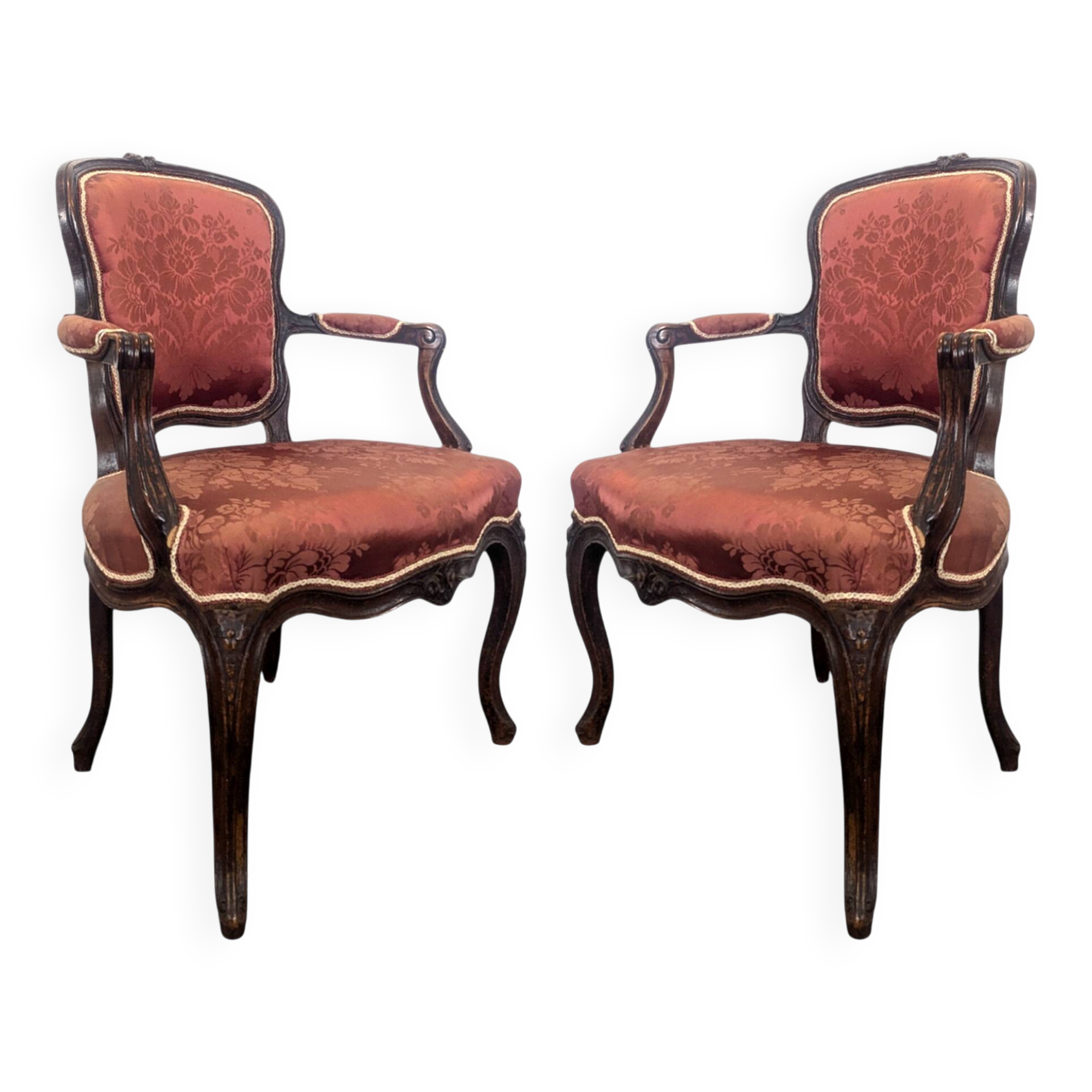 Pair of Louis XV period oak armchairs