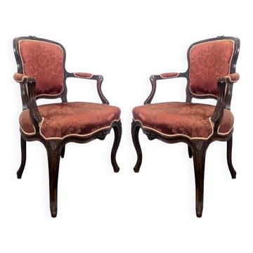 Paire de fauteuil d'époque Louis XV en chêne