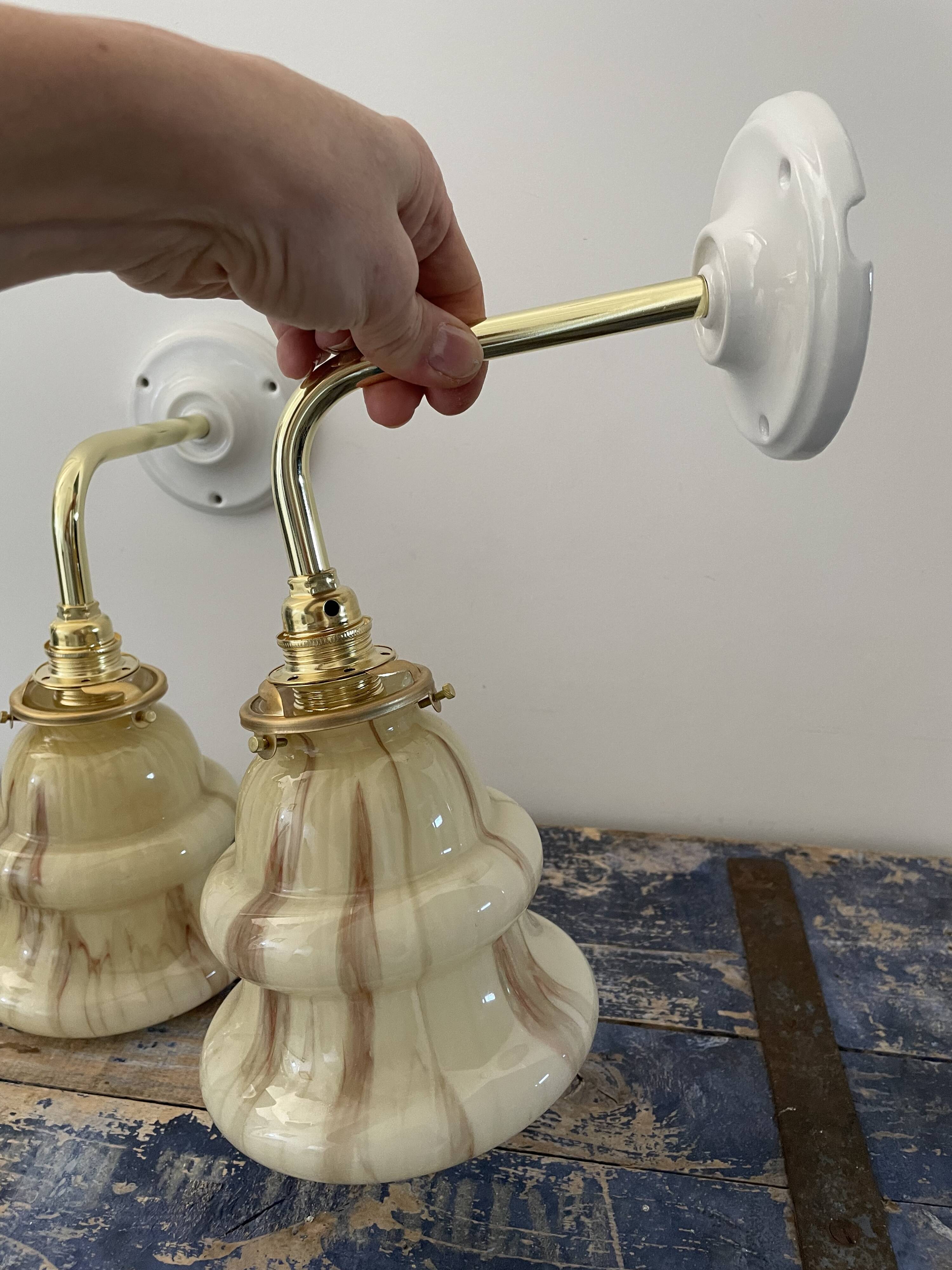 Set of two new electrified art deco wall lamps