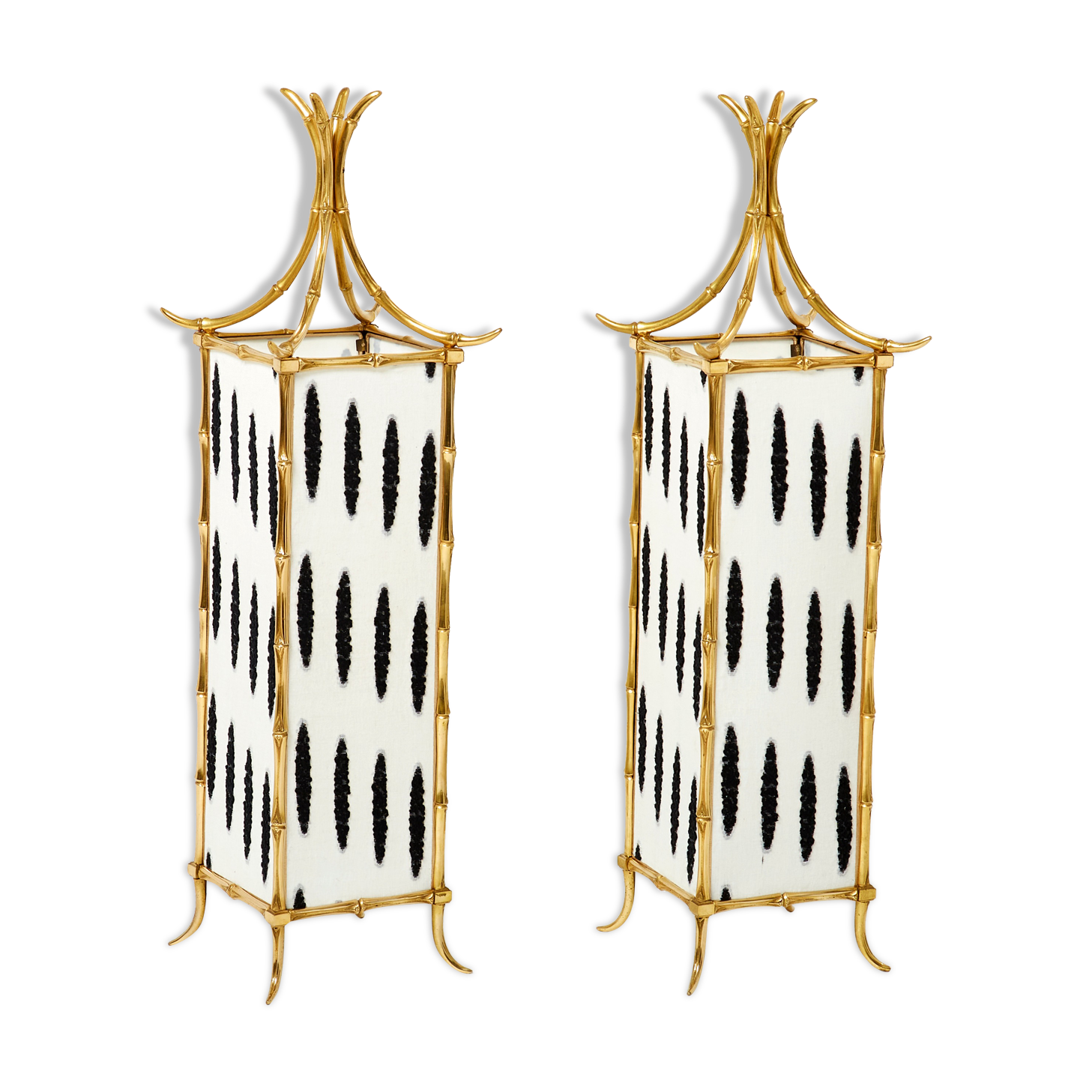 Pair of brass lantern lamps and fabrics from Maison Baguès 1960