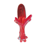 Trilobe vase in transparent Murano glass and vintage magenta