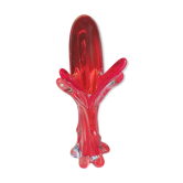 Vase trilobe en verre de Murano transparent et magenta Vintage