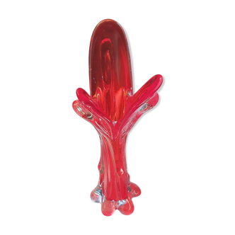 Trilobe vase in transparent Murano glass and vintage magenta