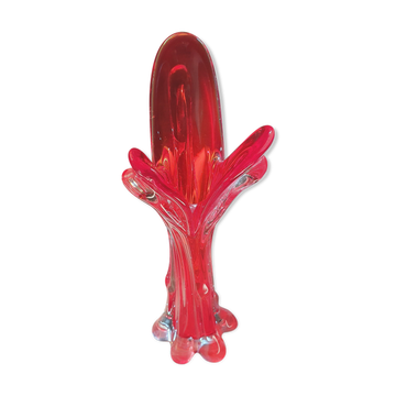 Trilobe vase in transparent Murano glass and vintage magenta