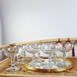 Set of 8 champagne glasses in carved blown glass