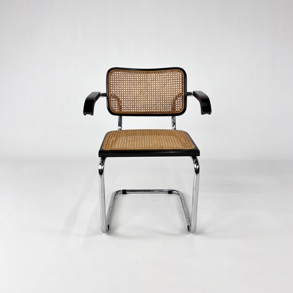 Chaise de salle à manger en porte-à-faux avec cadre tubulaire et cannage, Italie, années 1970