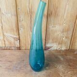 Soliflore vintage en verre bleu vert