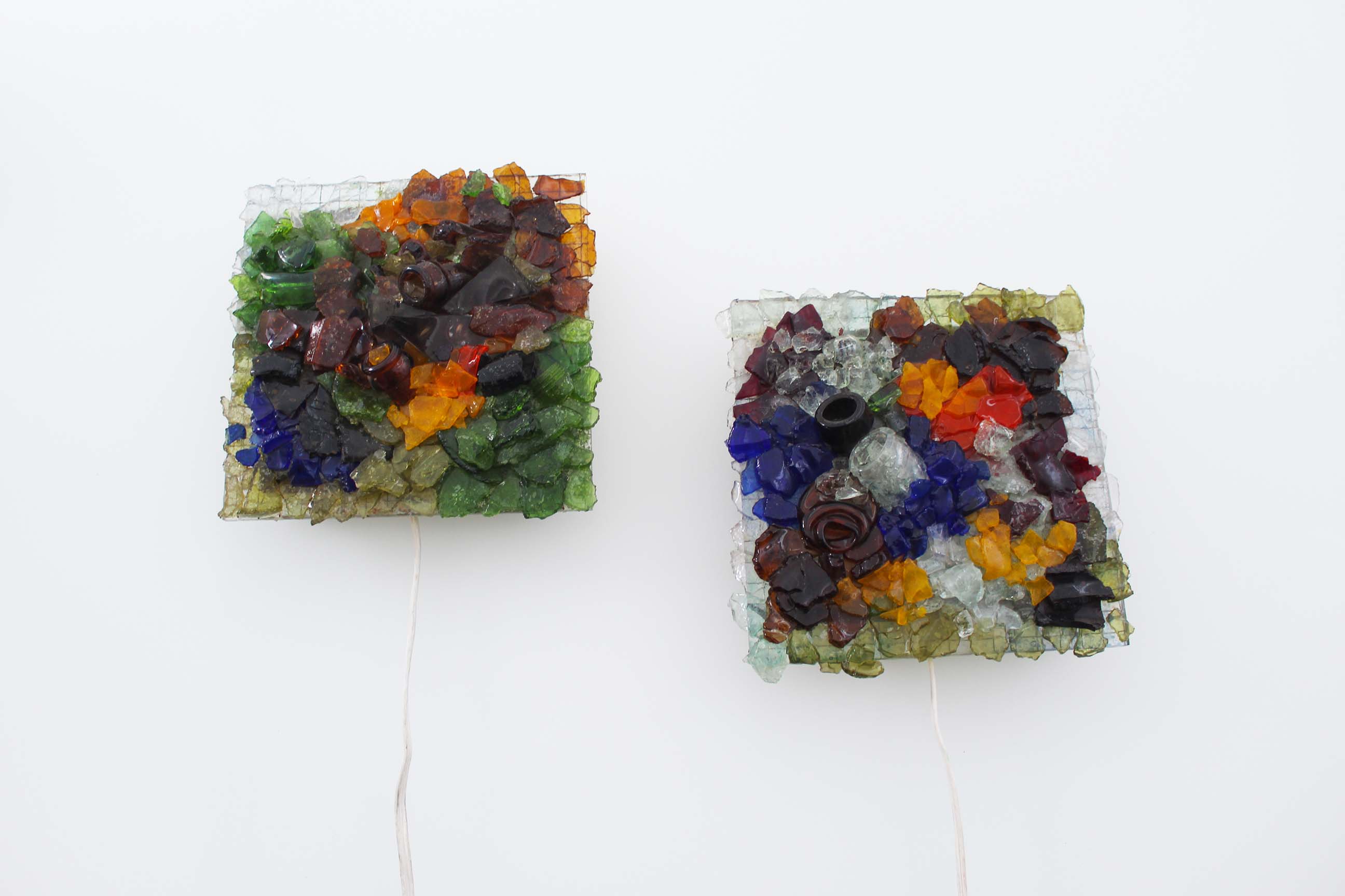 Pair of faceted glass brutalist sconces