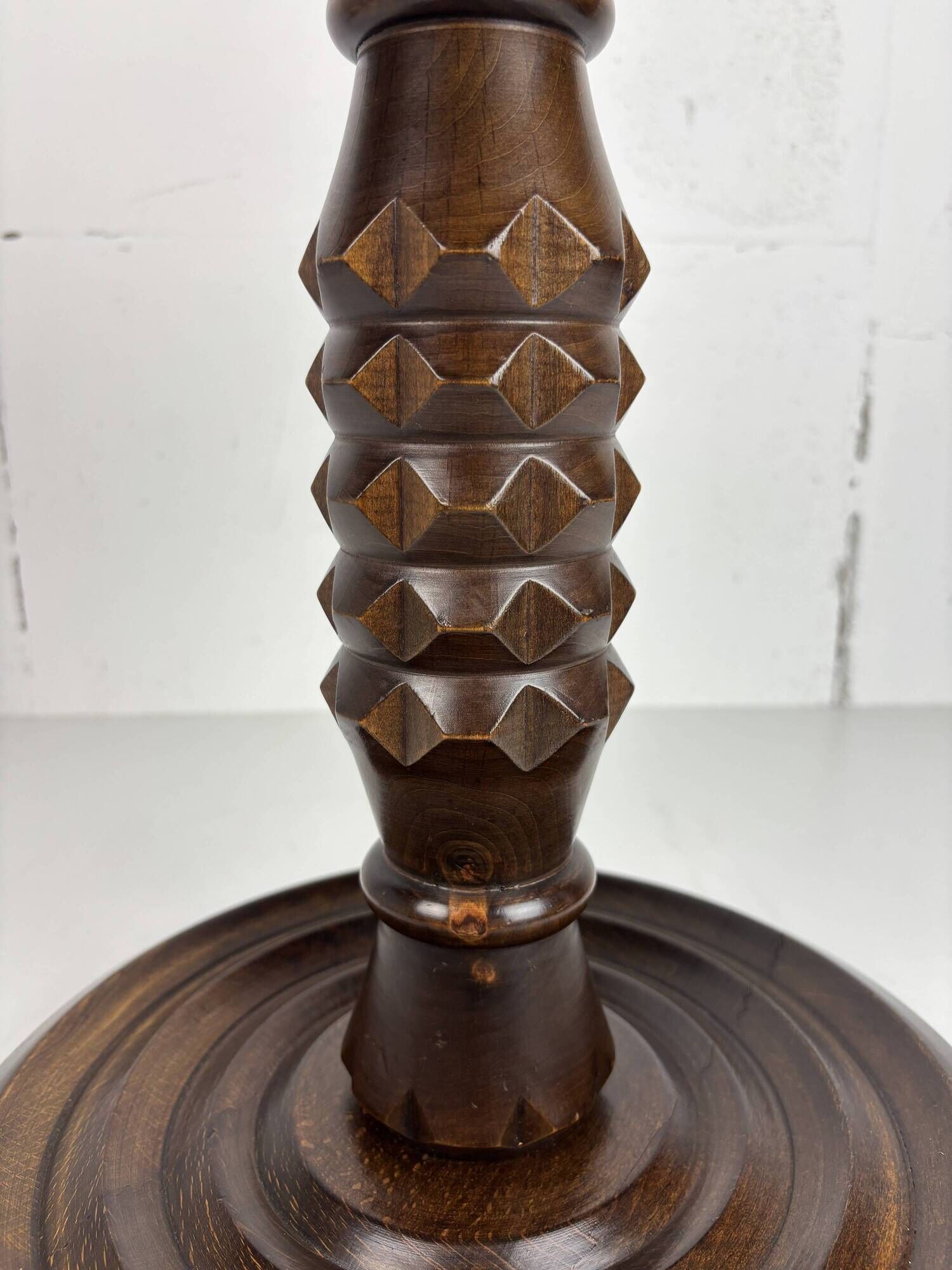 Low wood turned midcentury brutalist side table, style of Charles Dudouyt