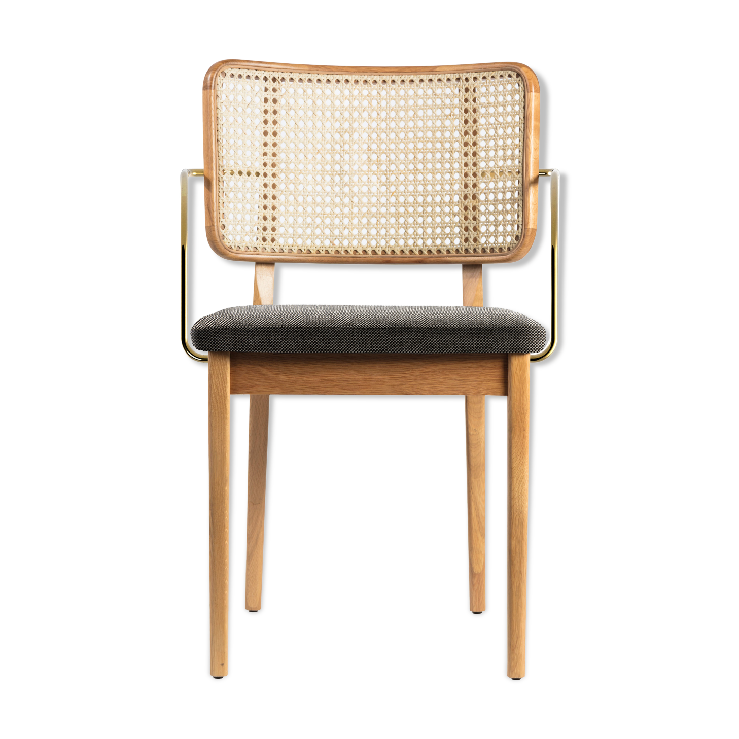Light wood caning chair armrests red Edition caviar fabric