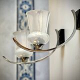 Pair of iridescent tulip wall lights and chrome arms
