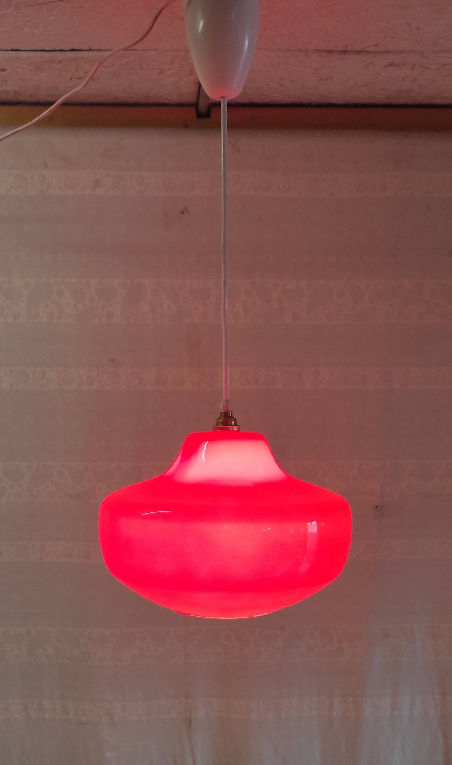 Vintage red glass pendant light from the 70s