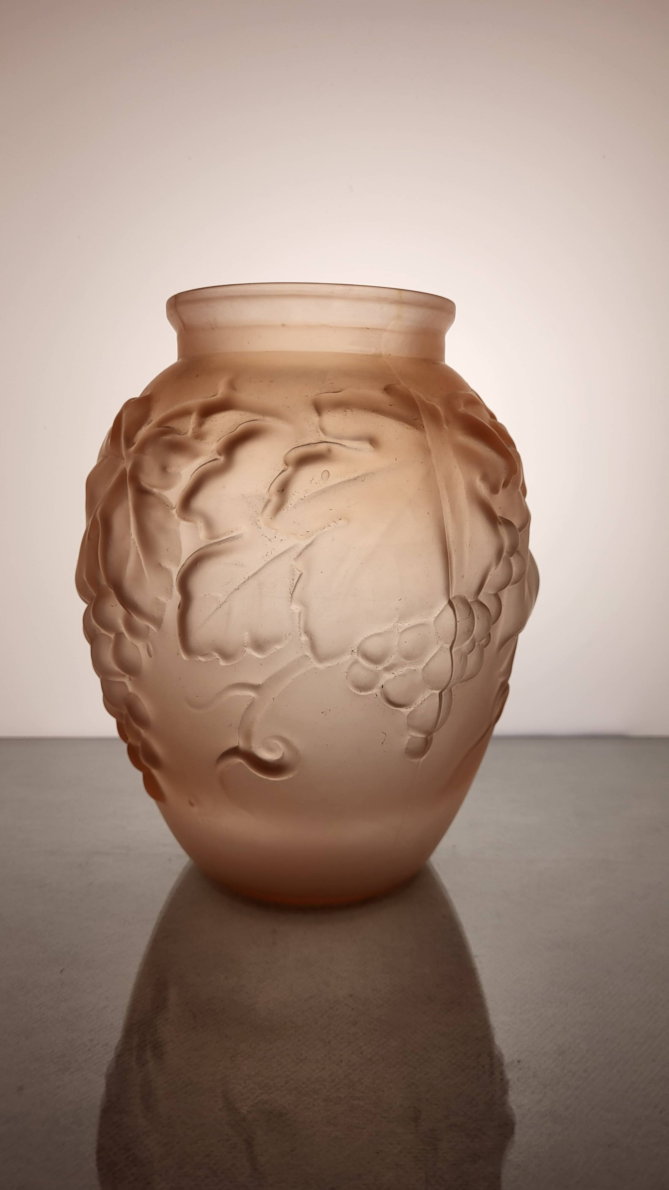 Art Deco glass paste vase Vine leaves signed Souchon Neuvesel