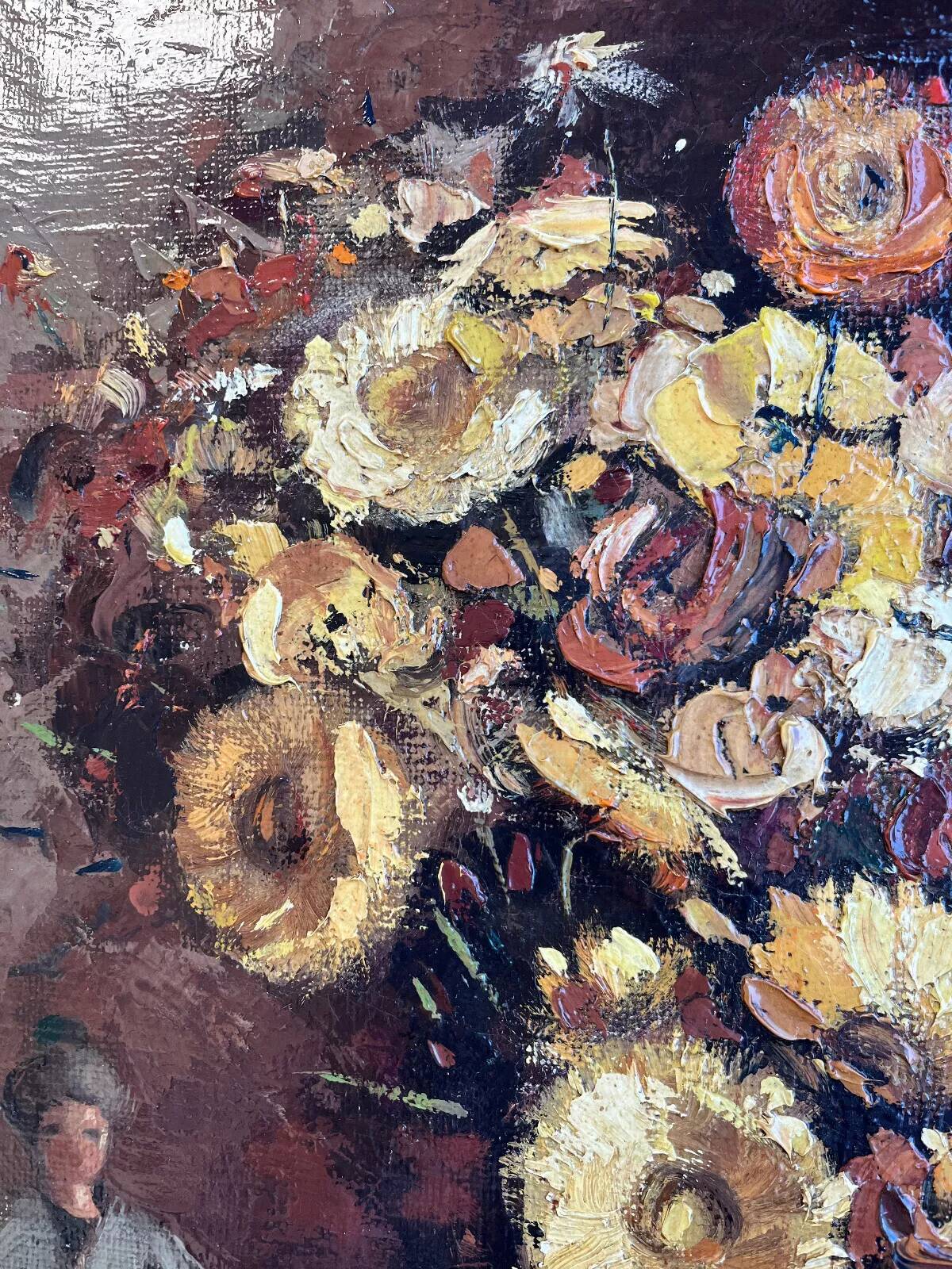 HST painting "Still life with flowers and doll" Guy VAN ISEGHEM (1905-?)