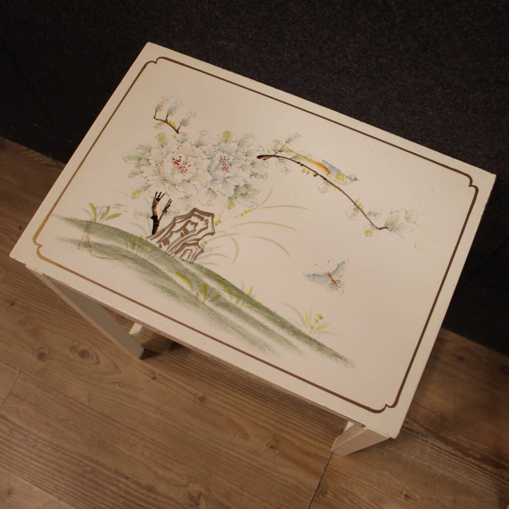Set of 4 French lacquered and painted coffee tables
