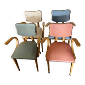 (Suite )de 4 fauteuils/Chaises vintage « papillon » Pied Compas Multicolore