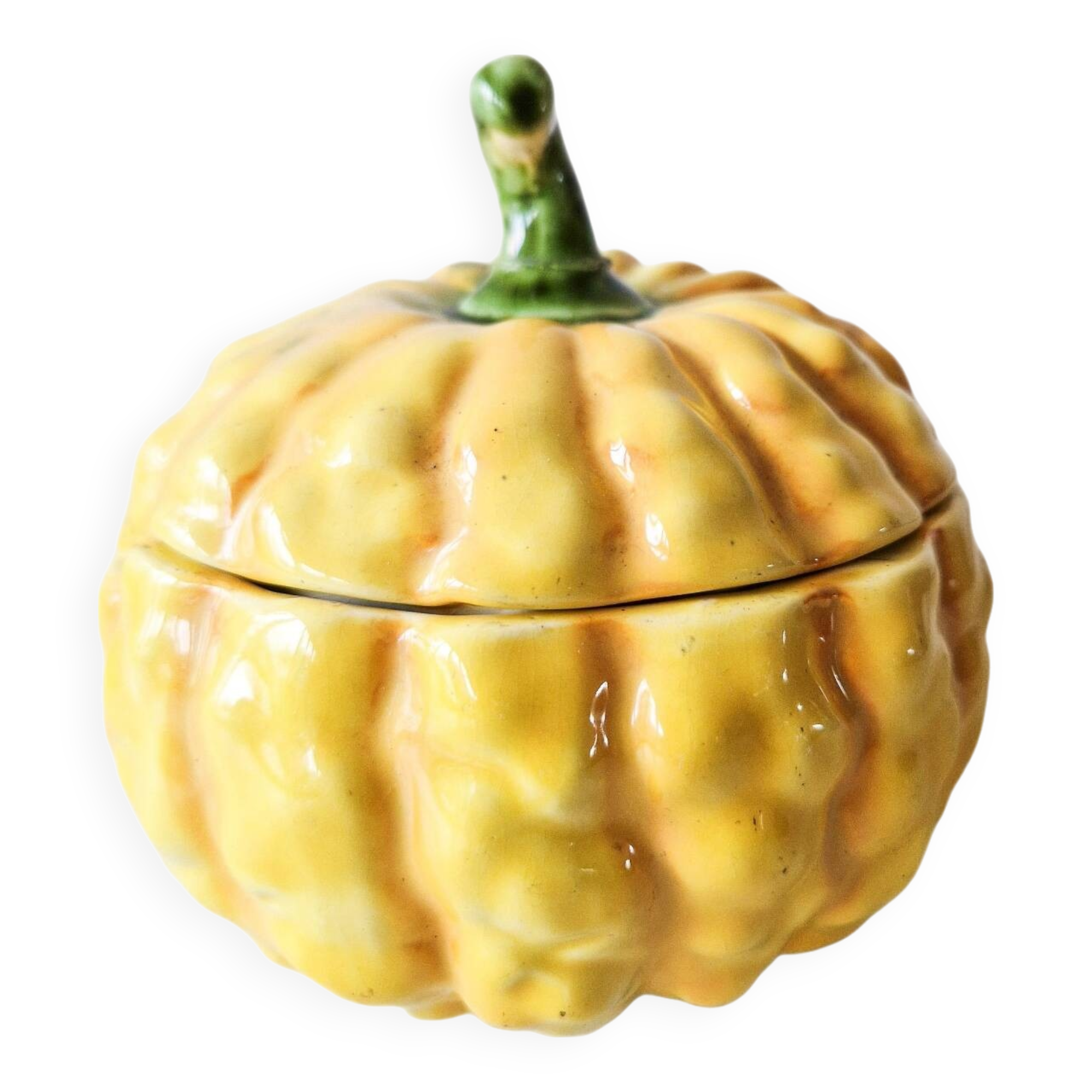 Sarreguemines majolica pumpkin jam pot 1930