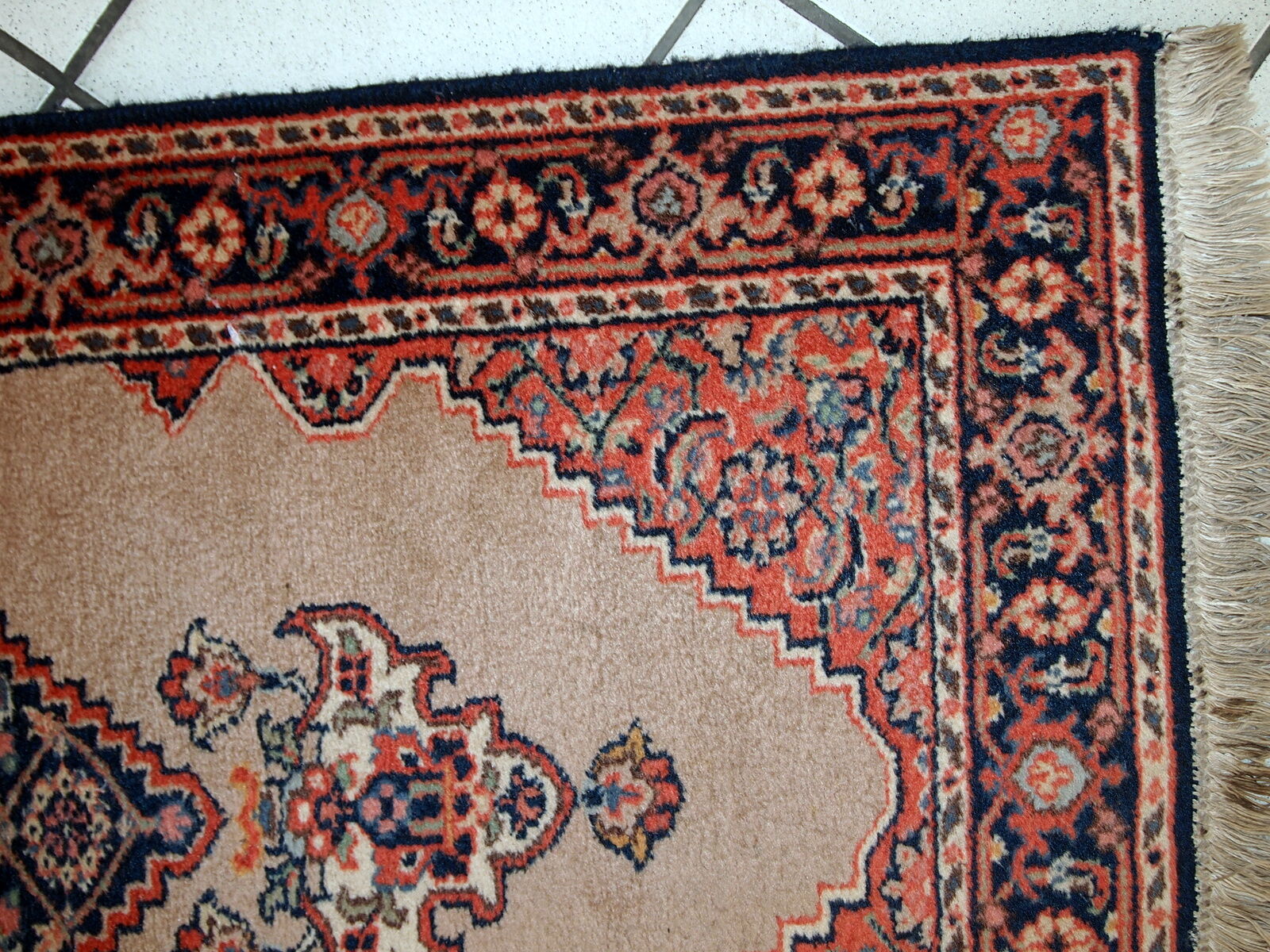 Vintage Indian Carpet Tabriiz handmade 60cm x 118cm 1960s