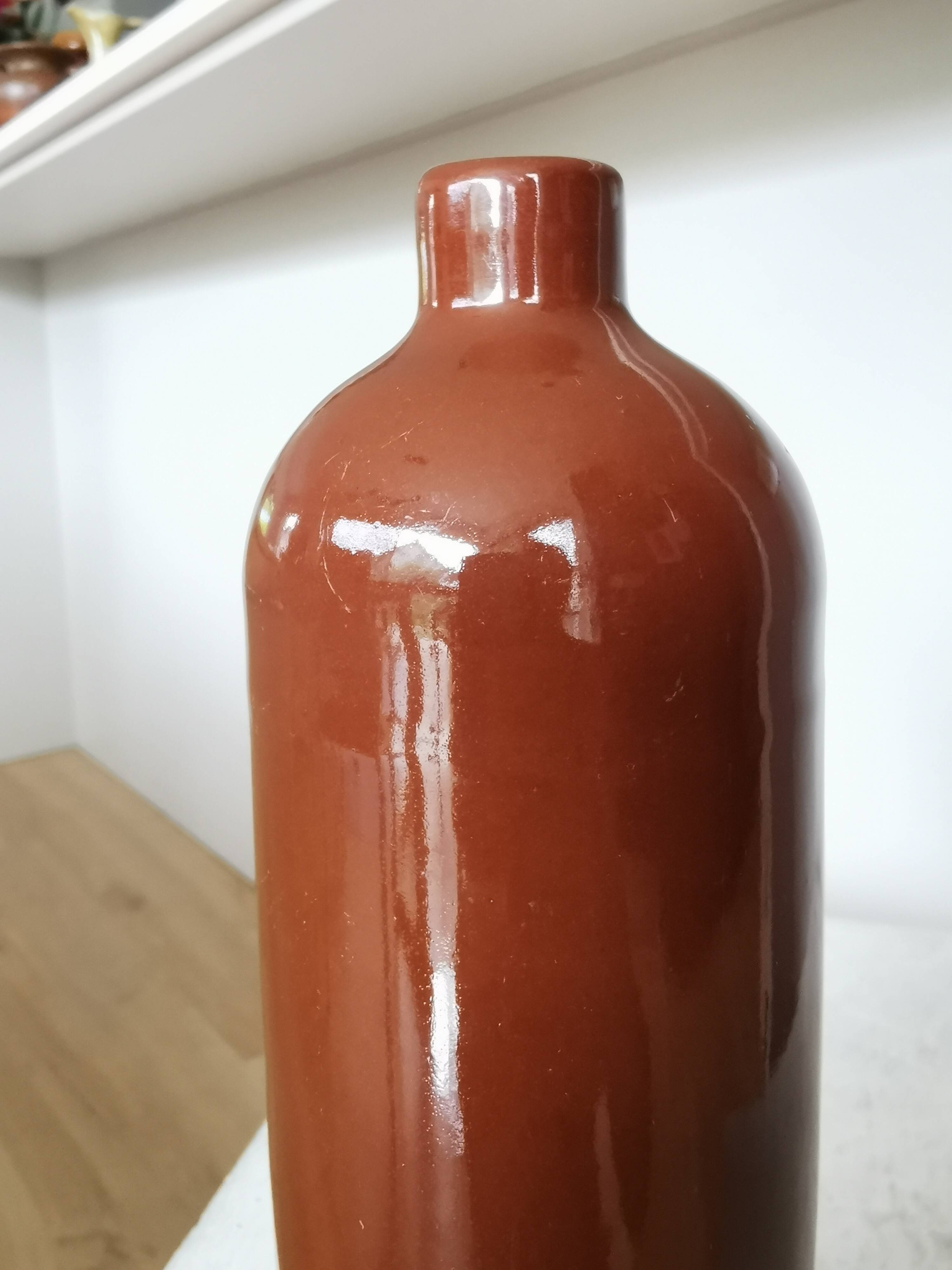 Vintage Brown Glazed Ceramic Vase: Tall Minimalist Bottle Form