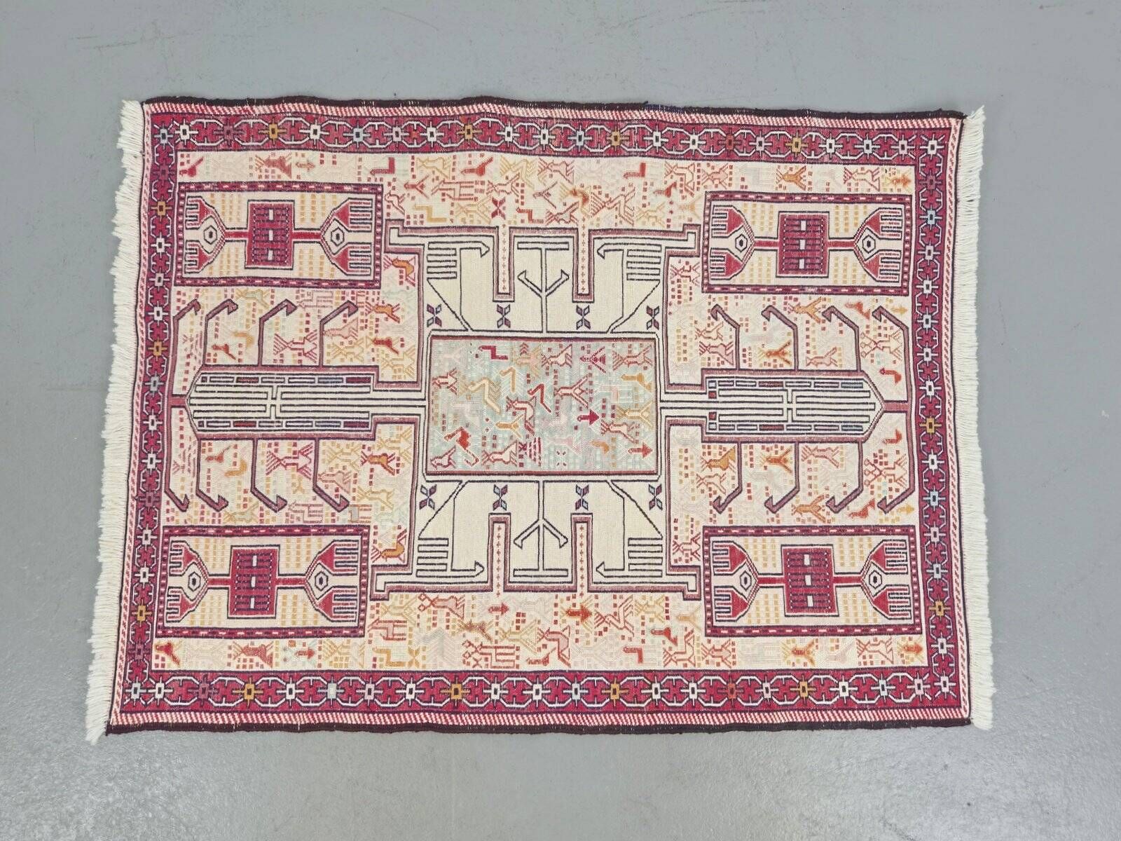 Handmade Kilim Soumak Shahsavan Rug in Wool and Silk, 1960