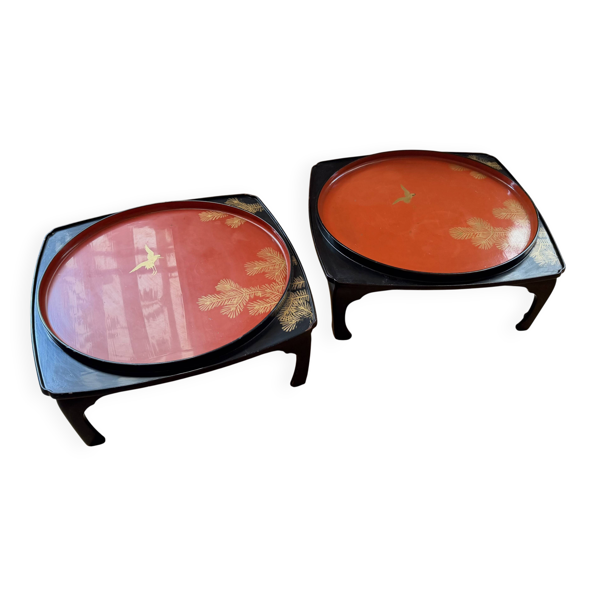 pair of Japanese lacquer trays "Ozen" 19th century/Meiji