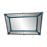 Stylish Modern Venetian Blue Mirror with Hand-Carved Murano Glass Frame