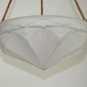 French Vintage Art Deco White Glass Abstract Platformier Ceiling LIght