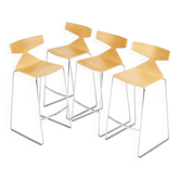 "Saya" bar stools by Lievore Altherr Molina for Arper, set of 4, ash and stainless steel, Saya, Italy.