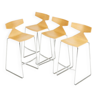 "Saya" bar stools by Lievore Altherr Molina for Arper, set of 4, ash and stainless steel, Saya, Italy.
