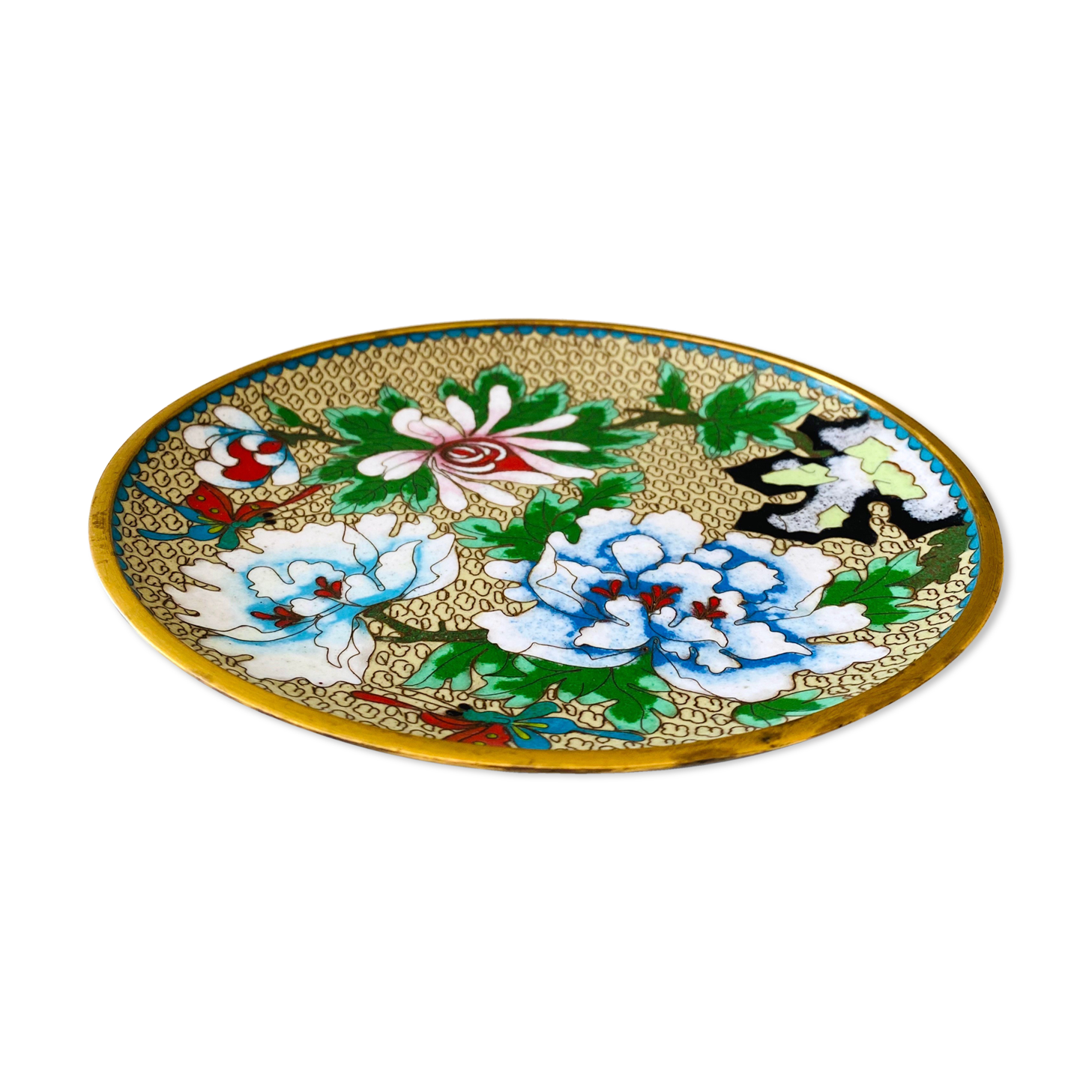 Cloisonne plate, vintage enamel plate