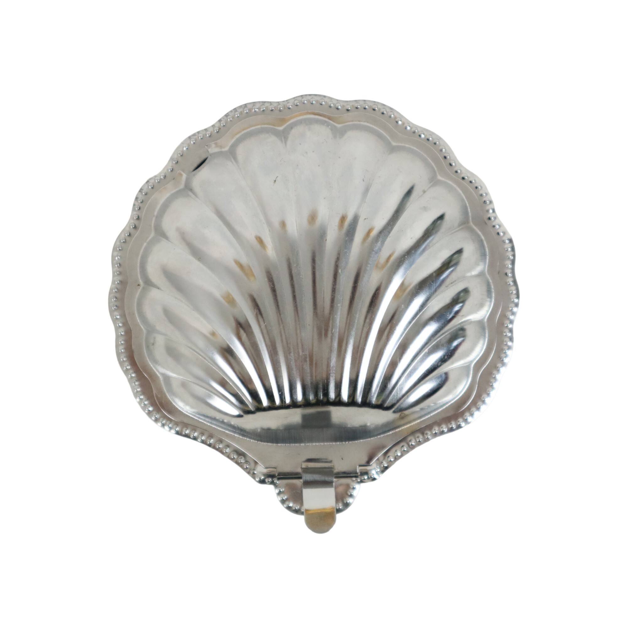 Shell Butter Bowl Caviar Holder Chrome Blue Glass Vintage