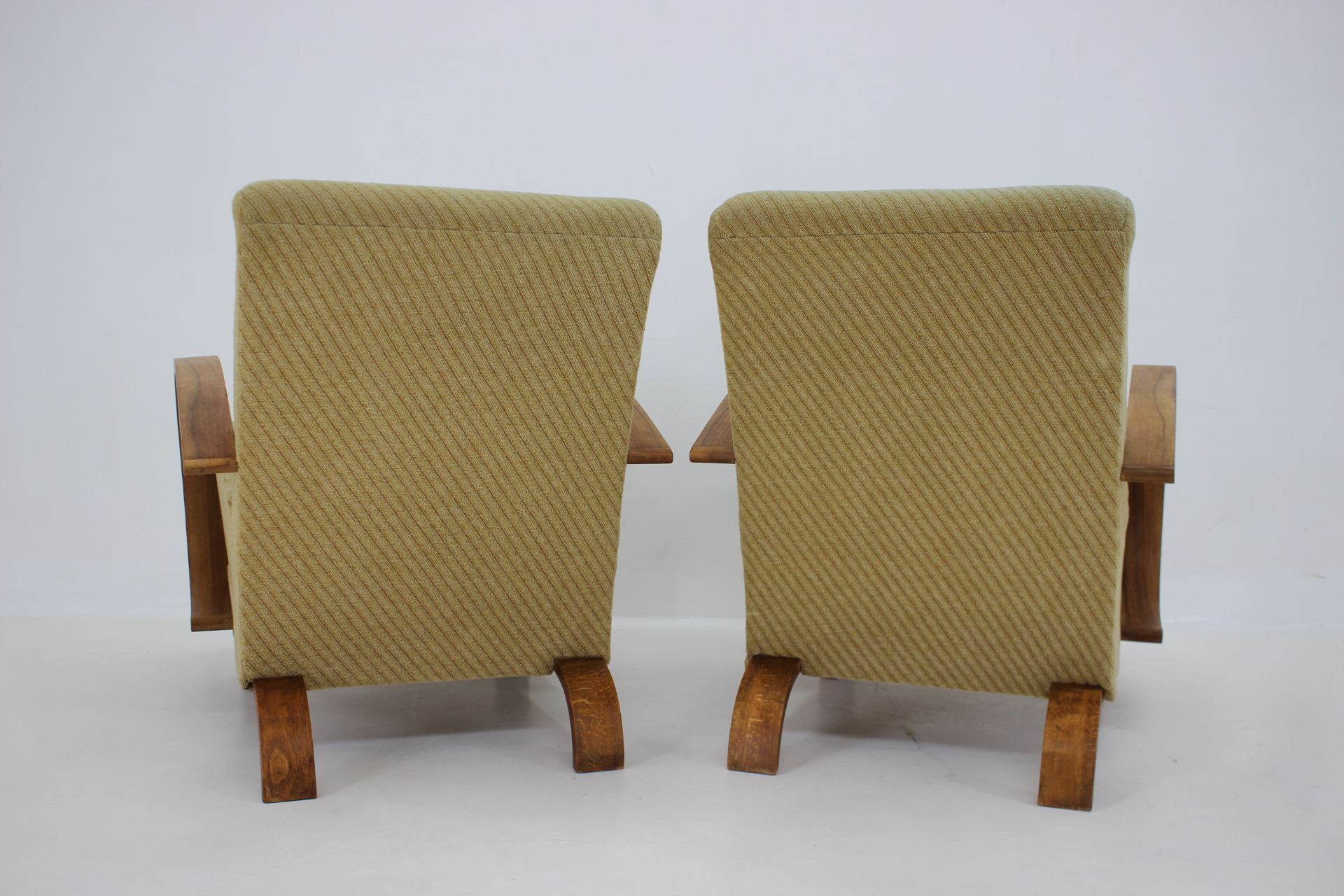 1940s Pair of Art Deco Armchairs in Walnut, Czechoslovakia