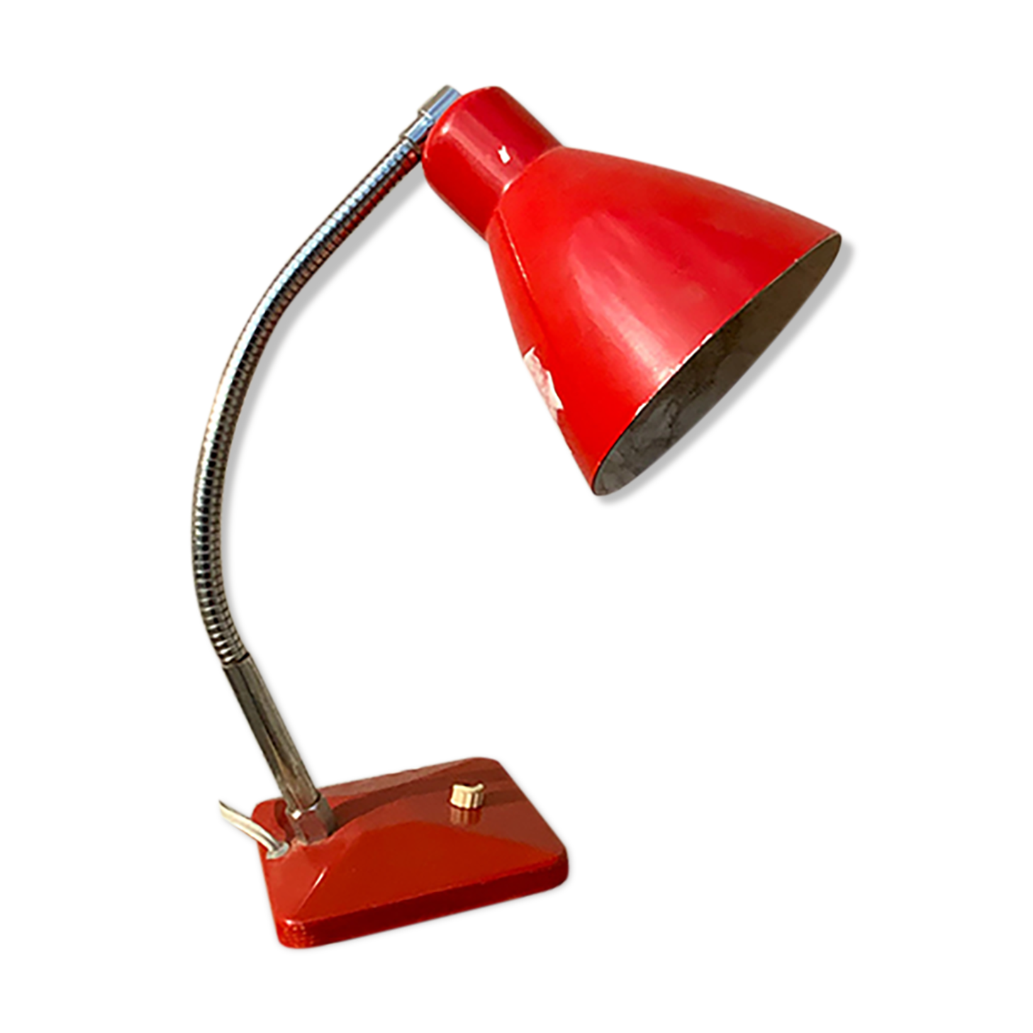 Vintage table lamp Aluminor France red metal desk