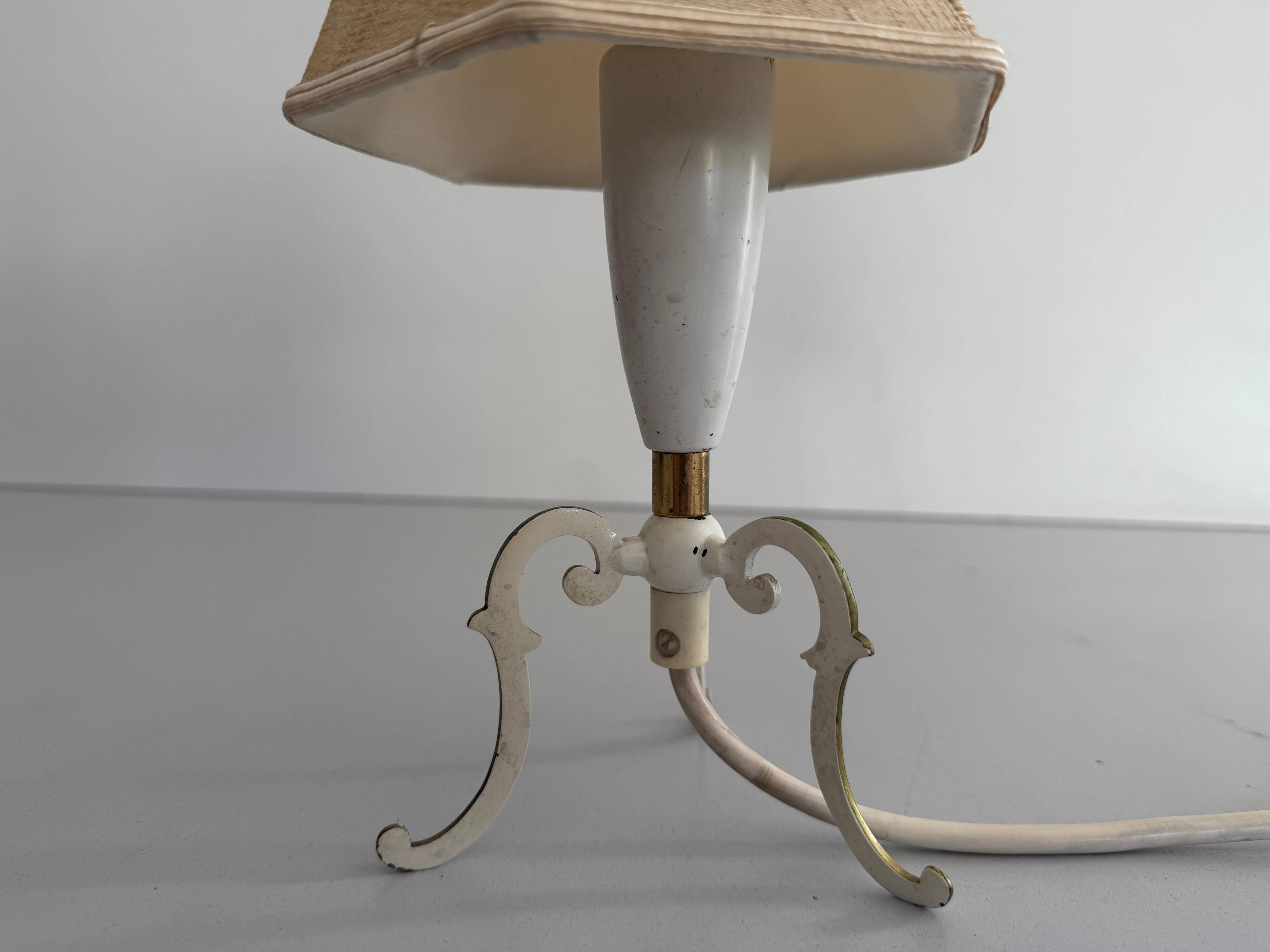 Paire de lampes de chevet du milieu du siècle en laiton et abat-jour en tissu, années 1960, Allemagne