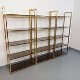 Artelano vintage bookcase shelves in gold metal smoked glass from the 70s