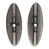 Pair of elliptical italian wall lamps in smoked glass and chrome veca