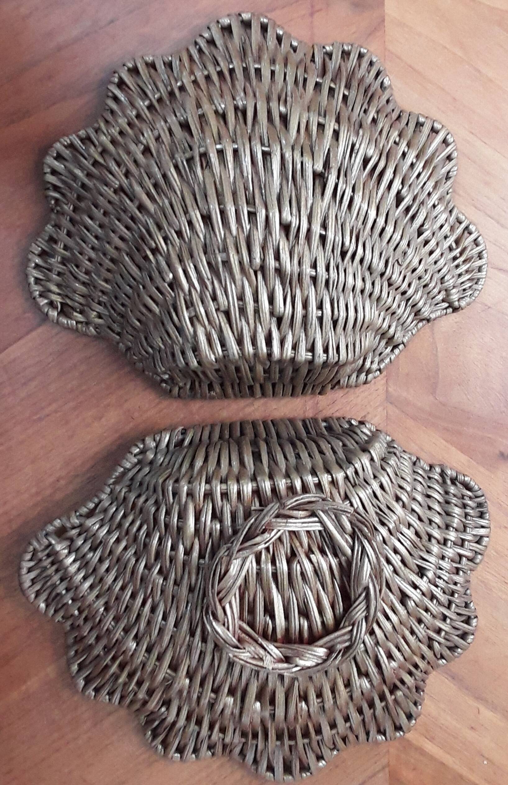 Vintage rattan shell box basket from the 1980s