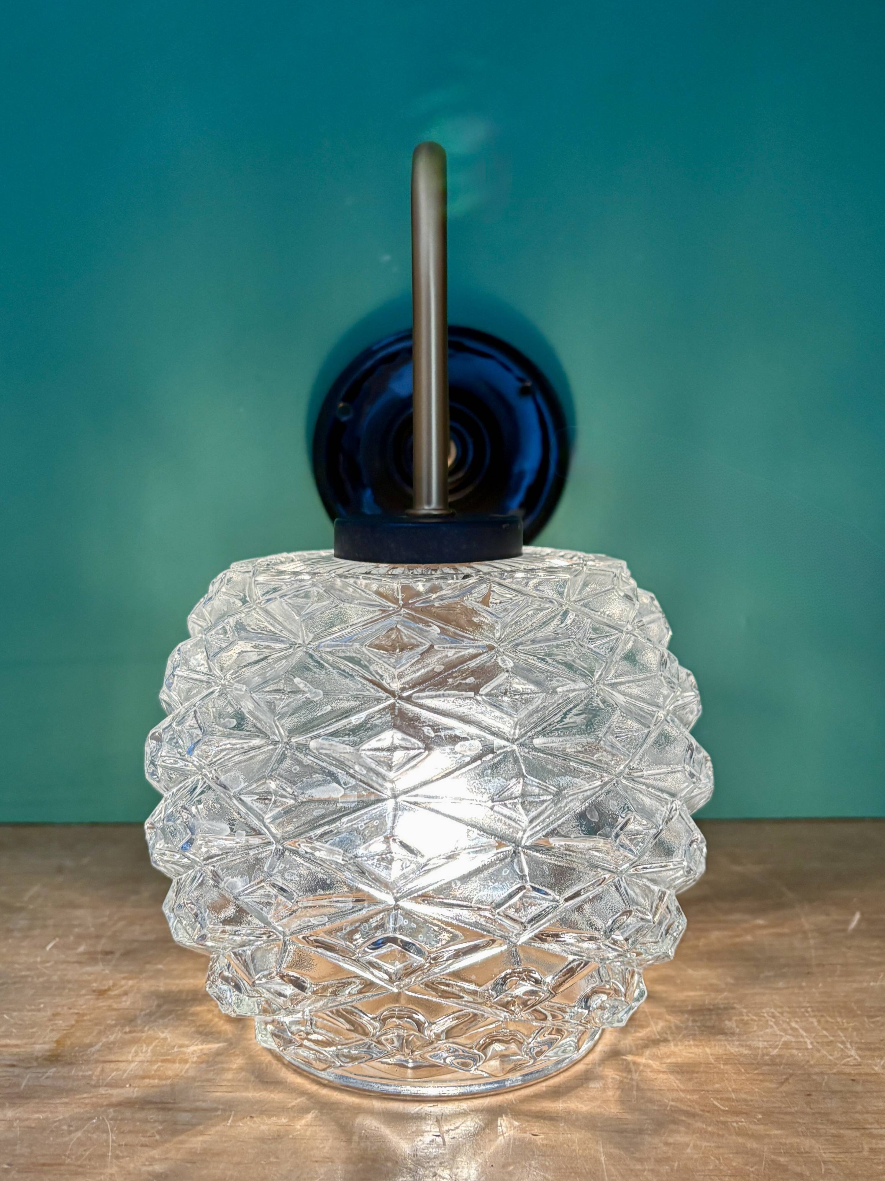 Swan neck vintage globe wall light in moulded glass