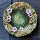 Old Hollow Round Plate in Majolica Barbotine Decorated with Bindweed and Nuts